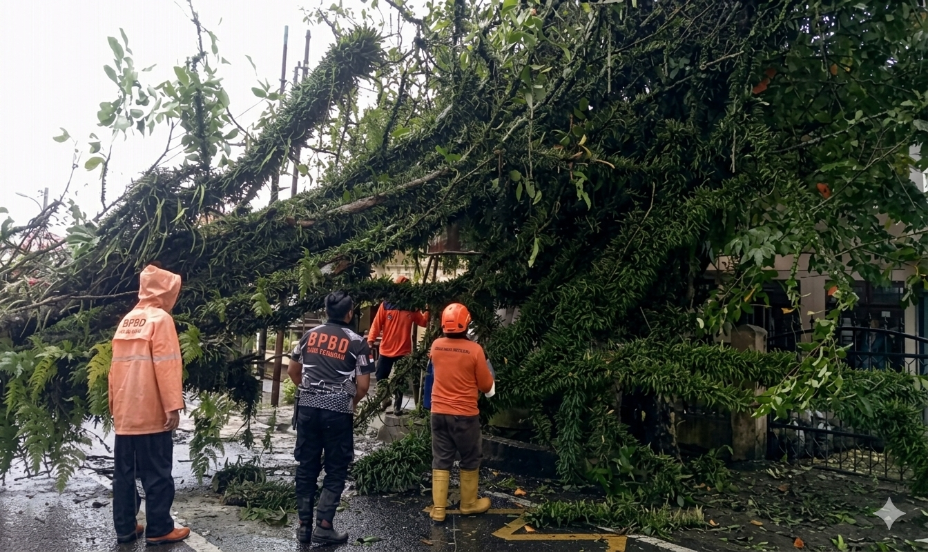 Hujan Deras dan Angin Kencang Terjang Kota Sukabumi, Puluhan Pohon Tumbang dan Rumah Rusak