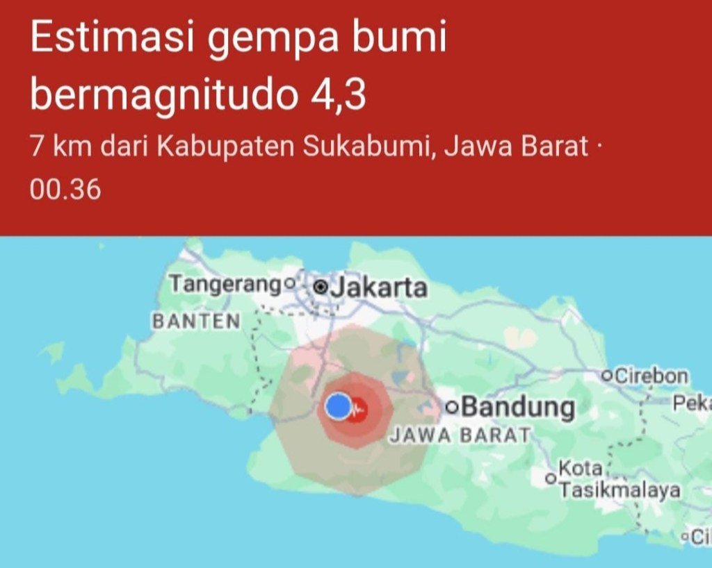 Gempa Magnitudo 4,1 Mengguncang Sukabumi, Warga Sempat Terkejut