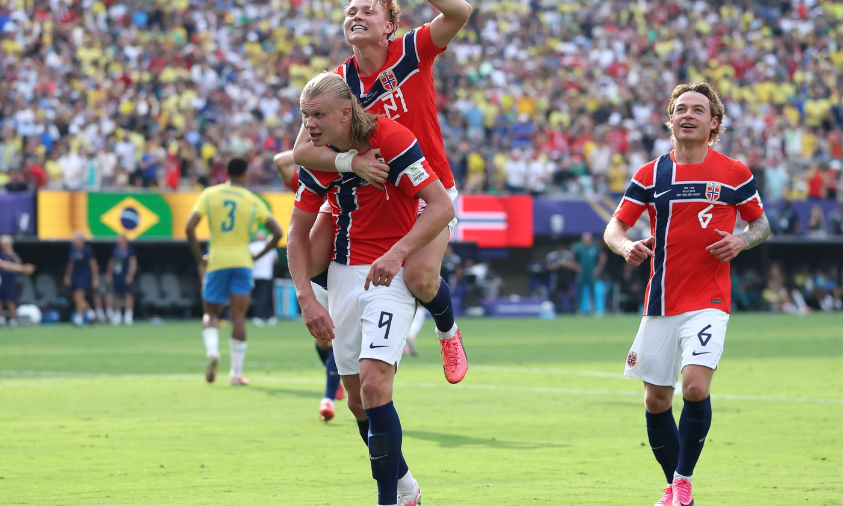 Erling Haaland merayakan dua gol saat Norwegia mengalahkan Brasil di Piala Dunia 2026
